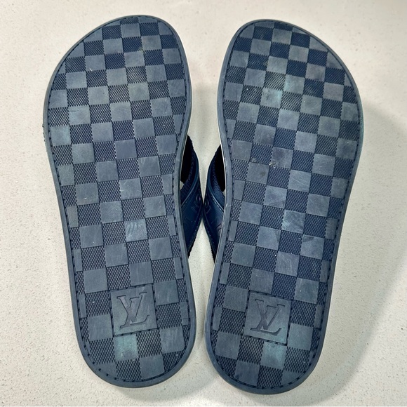 Louis Vuitton Blue Damier Rubber Leather Thong Key Flip Flop Sandals - Picture 8 of 10